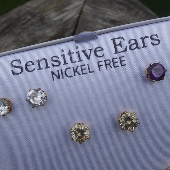 Sensitive ears nickel free cubic zirconia stud earrings 5 pairs - Picture 5 of 14